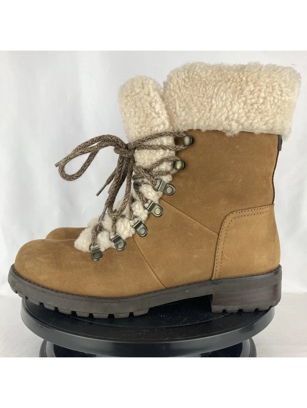 Women’s 8.5 UGG Fraser 1018896 Chestnut Suede Shearling Lace Up Winter Boots